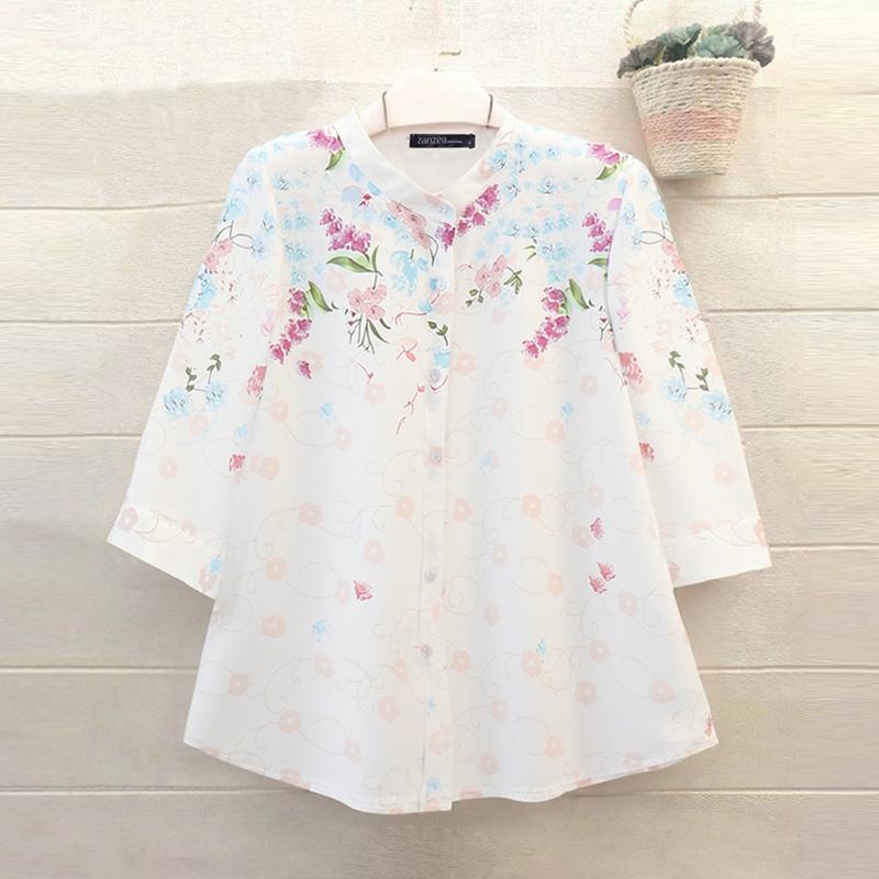 

ZANZEA Женская блузка с круглым вырезом, свободного кроя, с рукавом 3/4, с цветочным принтом 5XL фиолетовый