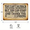 Vintage Motivational Metal Sign with Ornate Border.