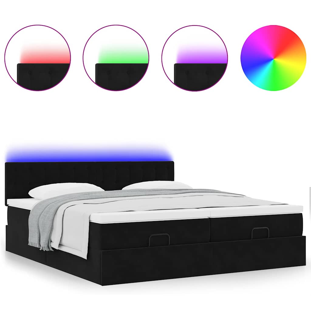Ottoman Bed with Mattresses & LEDs Black 200x200 cm Velvet