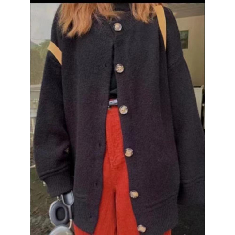 A Laid-back and Retro Split Sweater Jacket for Women In The Gentle Autumn and Winter Style, Soft and Loose Long-sleeved Knitted Cardigan Top