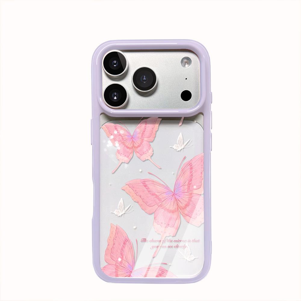 ins pink butterfly is suitable for Apple 17/16Promax anti-drop mobile phone case iPhone15 transparent all-inclusive protective case.