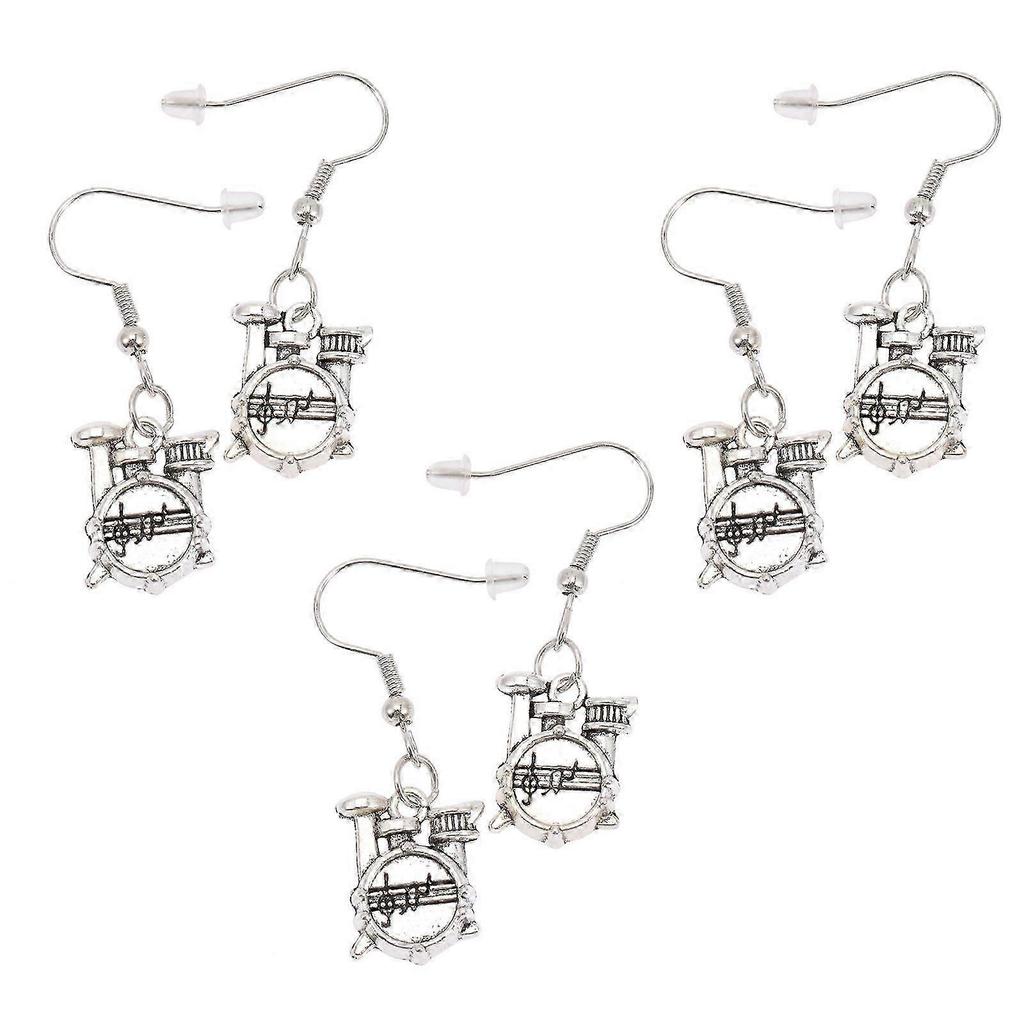 Drum Set Ear Drop Earrings Women Music Festival Jewelry Silver 4x1.5cm Ear Decoration 3 Pairs
