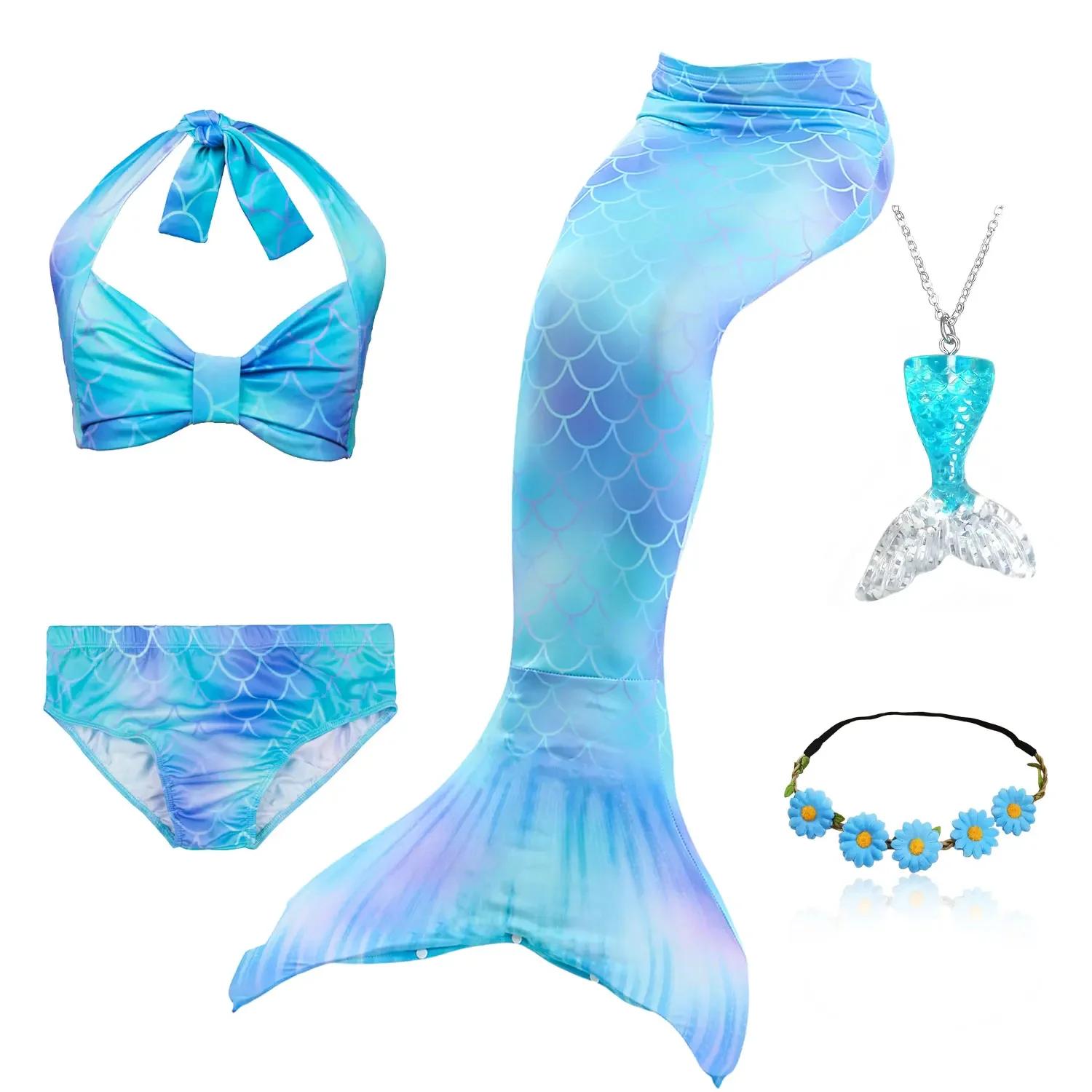 Queue de sirène fantaisie Queue de sirène pour filles Maillot de bain Costume de sirène Maillot de bain Cosplay Fête d'anniversaire Halloween 110 (3-4T) blue