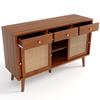 Sideboard, Chest Of Drawers with 3 Drawers and 3 Sliding Doors, Rattan Mesh On The Door Fronts, Legs Made of Solid Wood, Golden Metal Iron Handle,