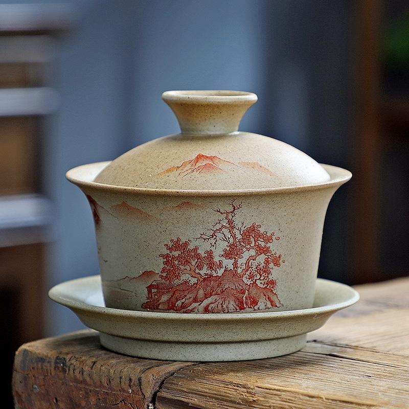 Gruby Ceramika Pokryta Miska Fioletowa Glina Miska do Parzenia Herbaty Zestaw do Herbaty Kung Fu Ręczna Miska Sancai Gaiwan Domowy i Biurowy Zaparzacz do Herbaty