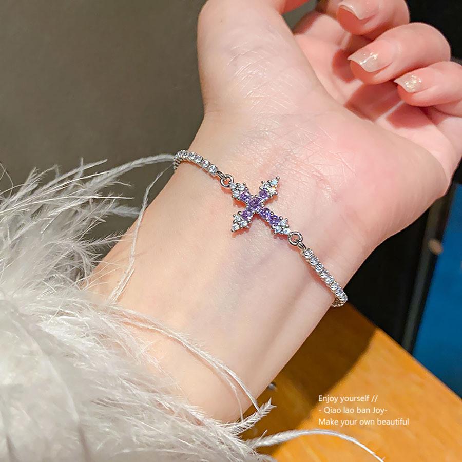Cross Charm Adjustable Bracelet With Cubic Zirconia For Stylish Womens Accessories