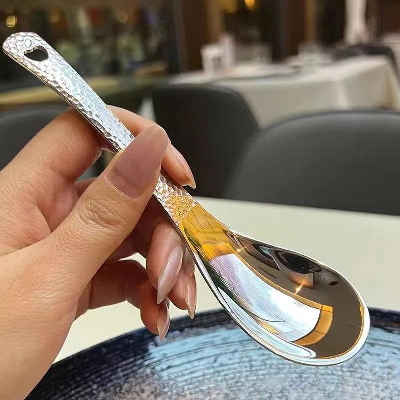 Hammer Spoon Stainless Steel Home Business Dining Scoop High Appearance Level Retro Soup Spoon Dessert Scoop Kitchen Tableware