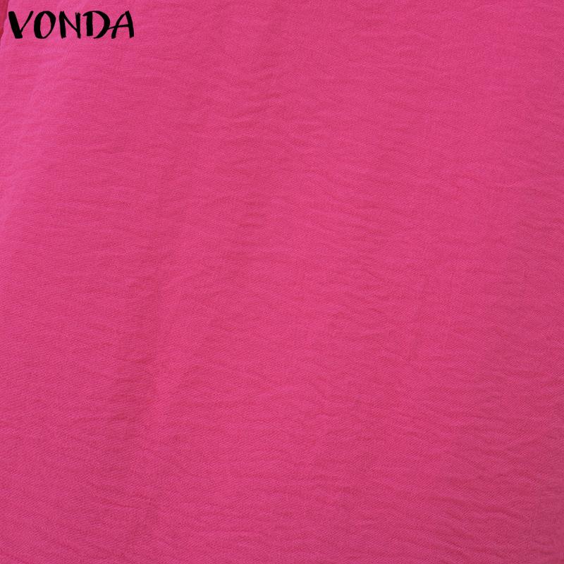 VONDA Women Casual Ruffled Round Neck Long Sleeve Solid Color Blouses