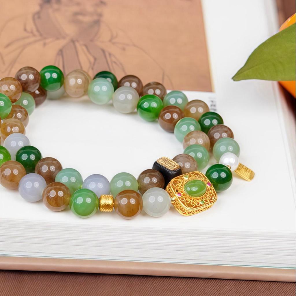Guoguo Hetian Jade Multi-Treasure Bracelet with Copper, 8mm