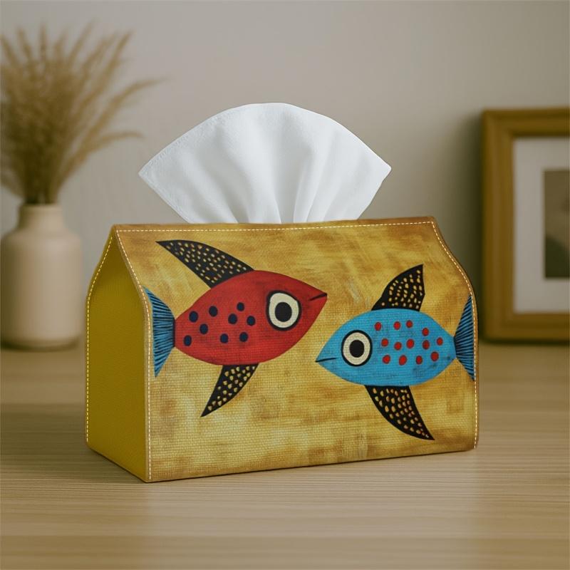 1pc Two Sizes Available Party Tissue Box,Folk Art,Multifunctional Tissue Holder,Fish Couple Textured Ocean,Outdoor Party Supplies, Everyday Desktop Ti