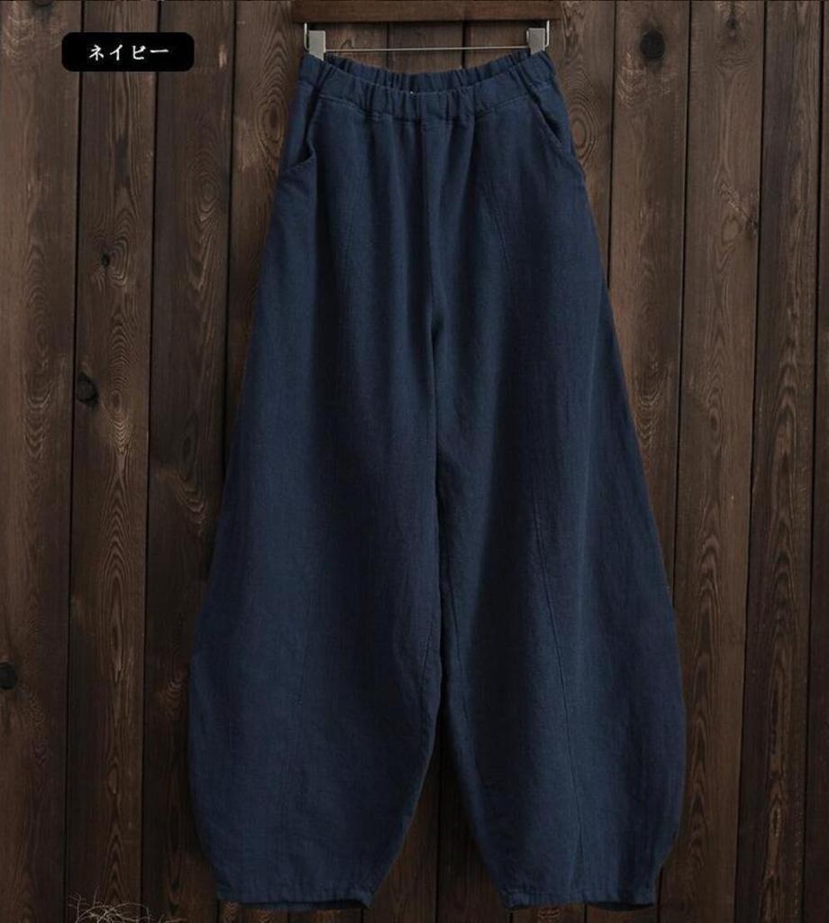 Cotton Linen Bloomers Wide Leg Pants Women Vintage Full Length Fashion Elegent Pants Solid Elasitic Waist Spring Autumn