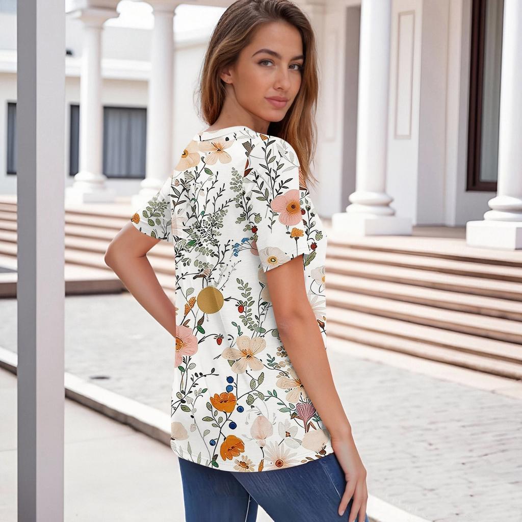 Sommer Oberteile für Damen Knopfleisten Blusen für Damen Elegant Lässig V-Ausschnitt T-Shirts