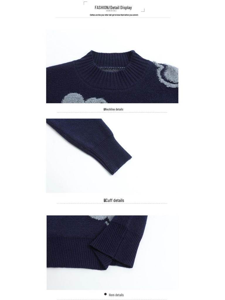2025 Women's Colorblock Cashmere Wool Sweater: Round Neck, Jacquard Knit, Loose Fit, Versatile and Soft.