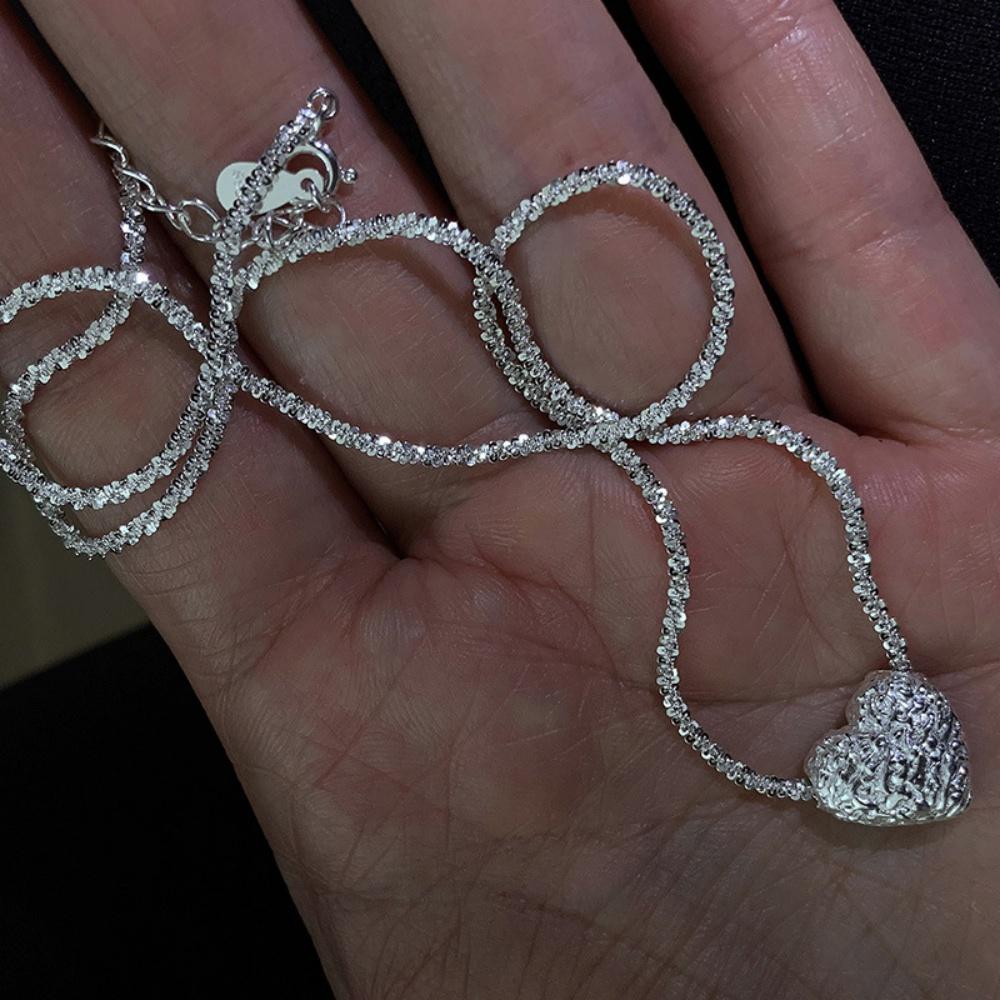 S925 Silver Plated Sparkling Heart Pendant Necklace for Women Trendy Luxury Starry Clavicle Chain Jewelry for Wedding Party