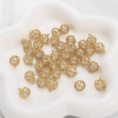 1pc Copper Hollow Ball with Zircon Charm Pendant for Earring Necklace DIY Jewelry Findings Making