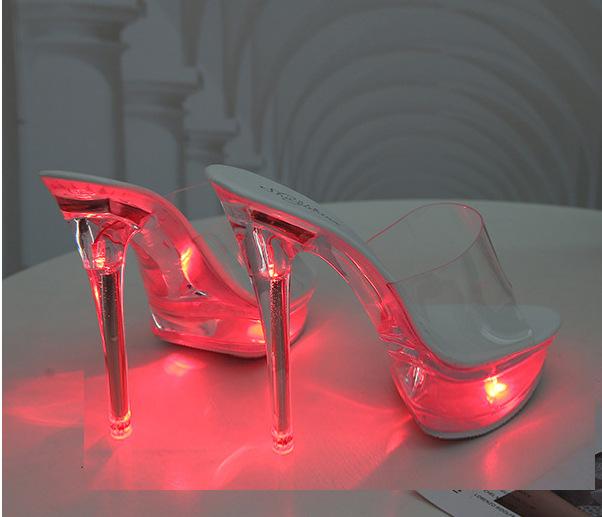 

Женские босоножки со светодиодной подсветкой, туфли на прозрачном каблуке, сексуальные туфли на каблуке со светодиодной подсветкой, 15 см, LFD-190 42