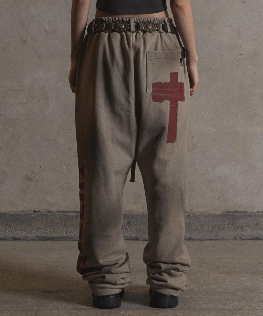 Garter Gallery Side Logo Cross Dirty Sweat Pants_Beige