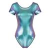 Damen Glänzendes Lackleder Einteiler Leotard Bodysuit Tanzbekleidung Bodys Badeanzug
