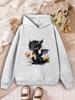 Kawaii Czarny Smok Bluza z Kapturem dla Dzieci Mityczne Stworzenie Grafika na Piersi/Boku Jesień Zima Polarowa Ciepła Streetwear Bluza z Kapturem