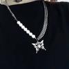 European and American Style Pearl Butterfly Men's Tide Ins Hip-hop Necklace Collarbone Chain Titanium Steel Necklace Men's Decorative Neck Chain 