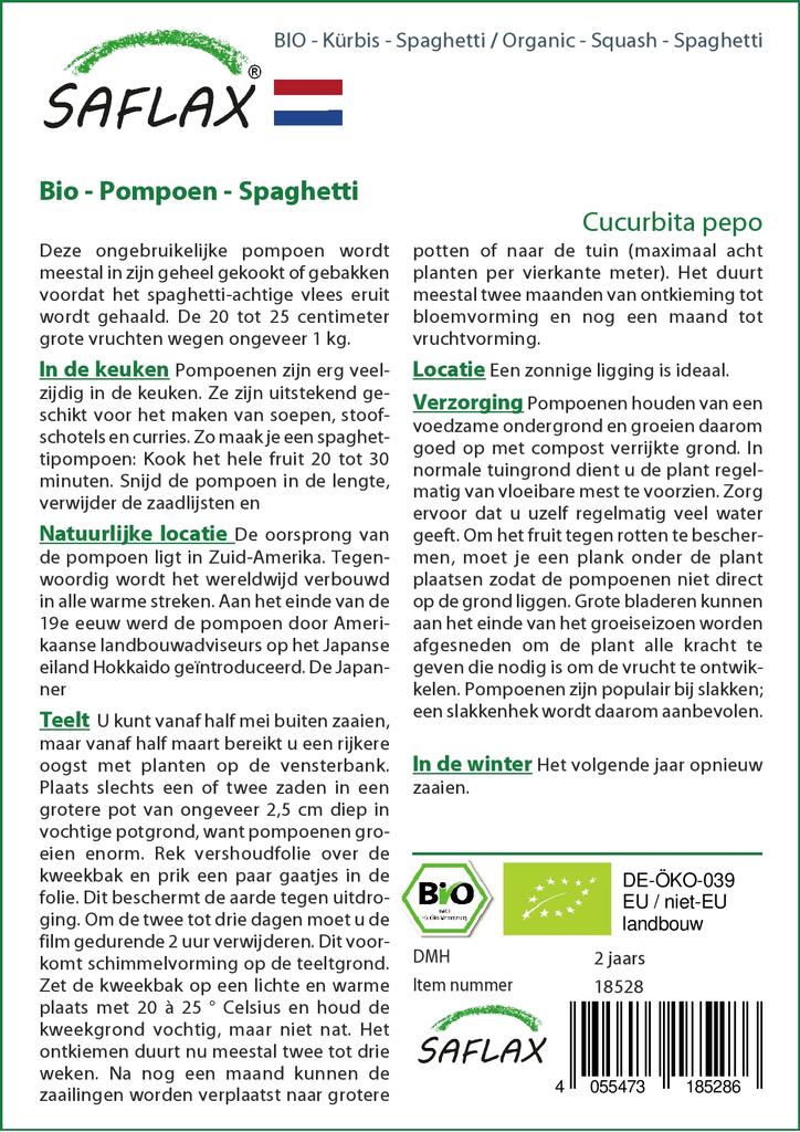 SAFLAX Garden In the Bag - Organic - Squash - Spaghetti - 5 Seeds - With Substrate In a Fitting Stand Up Bag - Cucurbita Pepo