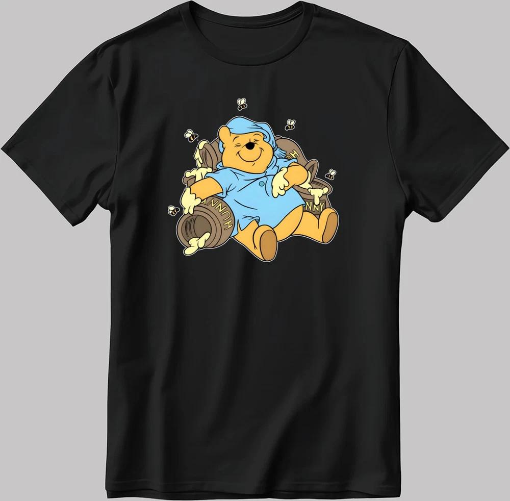 Happy Winnie The Pooh Hunny Eating Black TShirt S