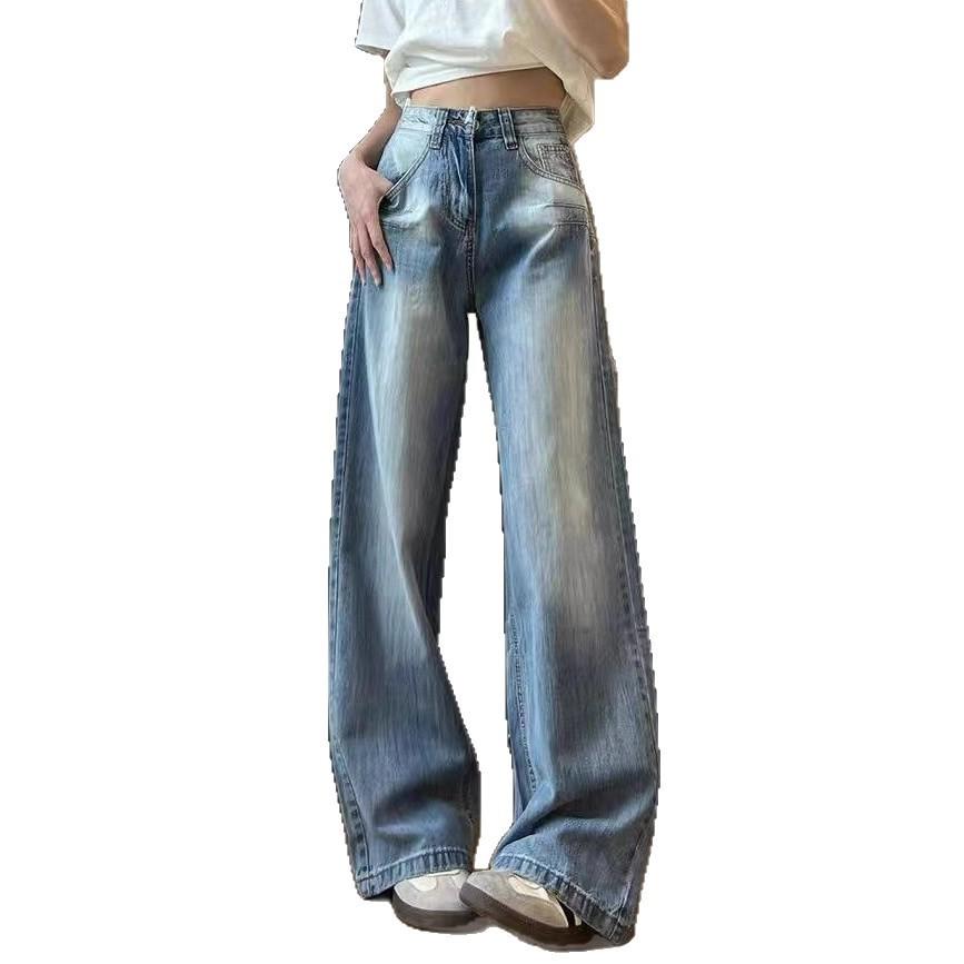 Big Yards High Street Straight Jeans Women Spring Pear Shaped Figure High Waist Design Sense Wide Leg Trousers Jeans for Women Long Denim Pants