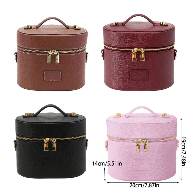PU Leather Toiletry Organizer Bag Makeup Case with Carrying Handle And Zippered Cover Design for Cosmetic Storage Use