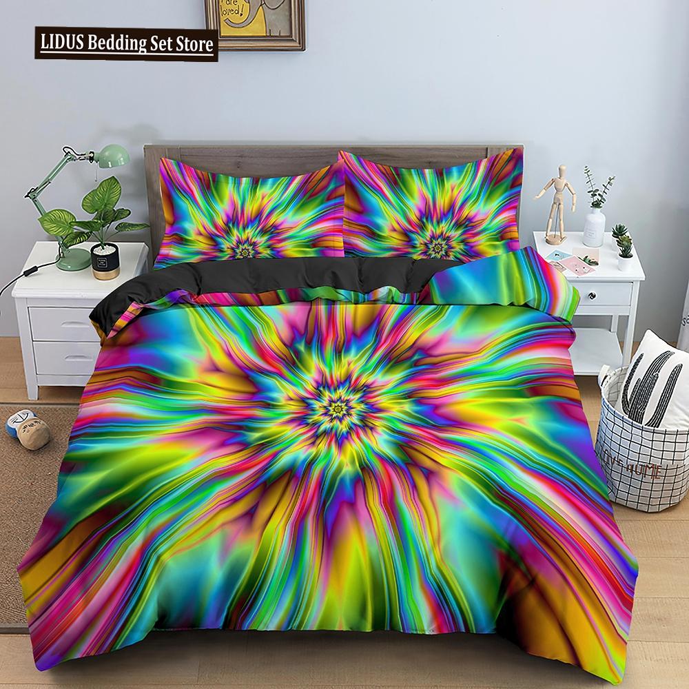 Psychedelic Duvet Cover Set For Kid Adult Boy Comforter Cover Fractal Art Abstract Artwork Polyester Bedding Set King Queen Size