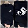 Men Black Cotton T-shirt White Long Print Casual Short-sleeved Round Neck T-shirt Summer Breathable