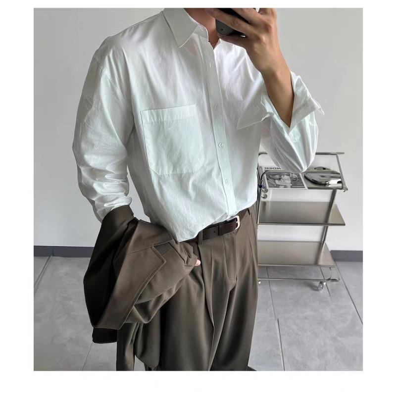 Хлопково-льняная мятая рубашка в стиле old money для мужчин с текстурой, свободная, с длинным рукавом, с одним карманом, кардиган, льняная повседневная рабочая рубашка M белый