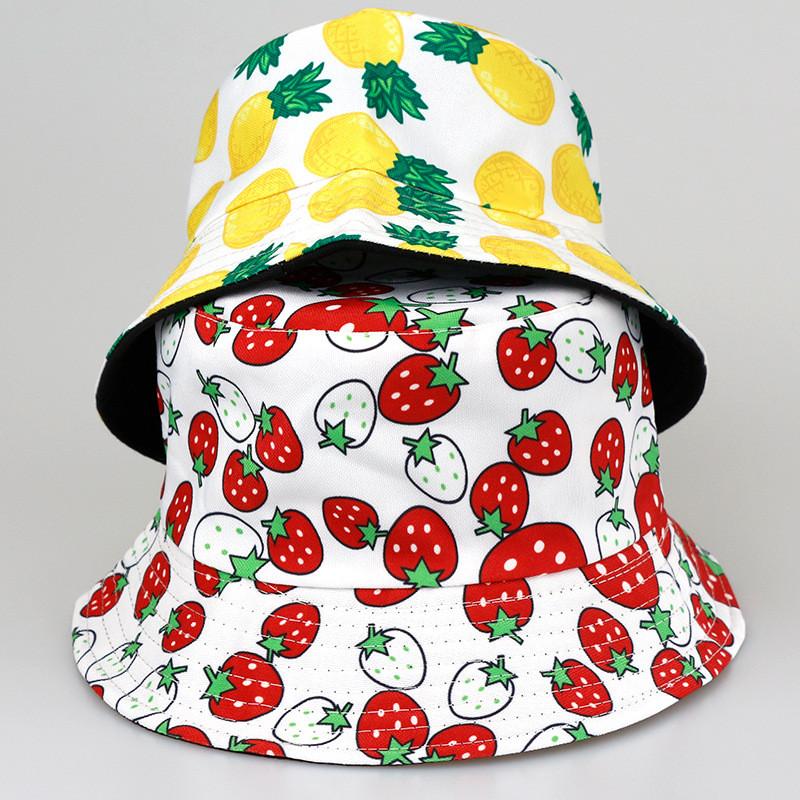 Tropical Fruits Reversible Fisherman Hat In Polyester For Summer Outdoor Sun Protection Characters Included)
