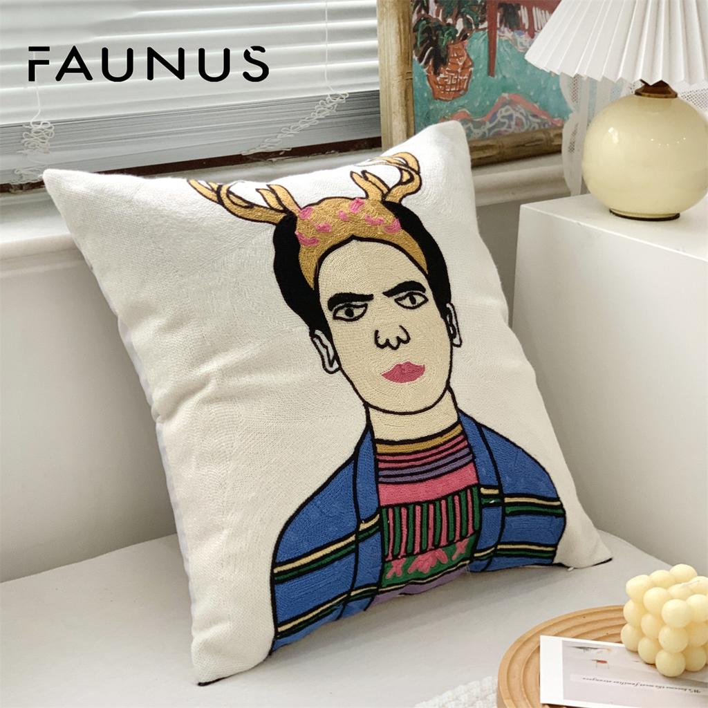 Premium Picasso Abstract Cotton Pillow Case Canvas Single-sided Embroidered Cushion Cover for Sofa Living Room Home Decoration