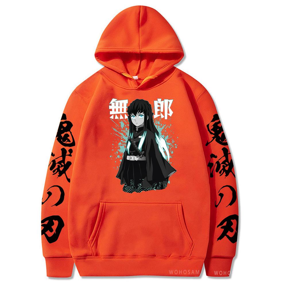 Japan Anime Demon Slayer Tokitou Muichirou Printed Hooded Men Women Oversized Hoodies Harajuku Male Kimetsu No Yaiba Sweatshirt