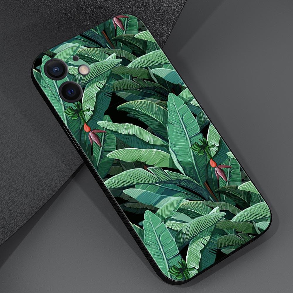 Shell For Iphone 14 13 12 11 Pro Max Mini Xs Max Xr X 7 8 Plus 6s Soft Silicone Case Cover Fundas Vintage Banana Leaf Flower