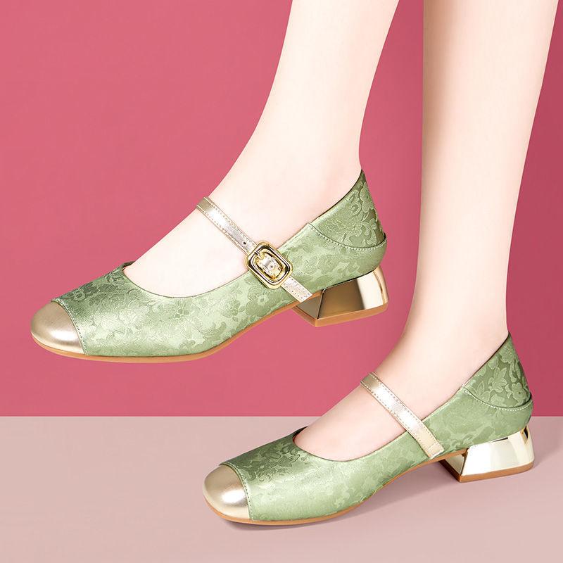 2.5cm 4cm Breathable Comfortable Shallow Mouth Floral National Flat Platform Shoes 2025 Spring Soft Leather Mary Janes Mom Dance