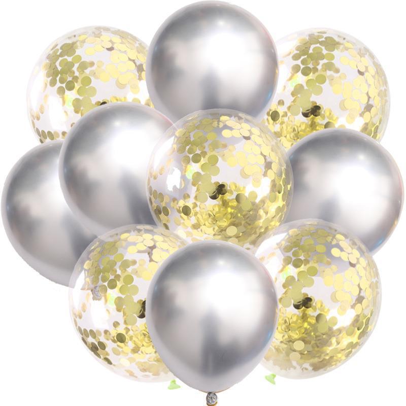 Birthday & Ceremony Decoration Balloon Set: Metallic Sequins, Table & Ground Floating Balloons.