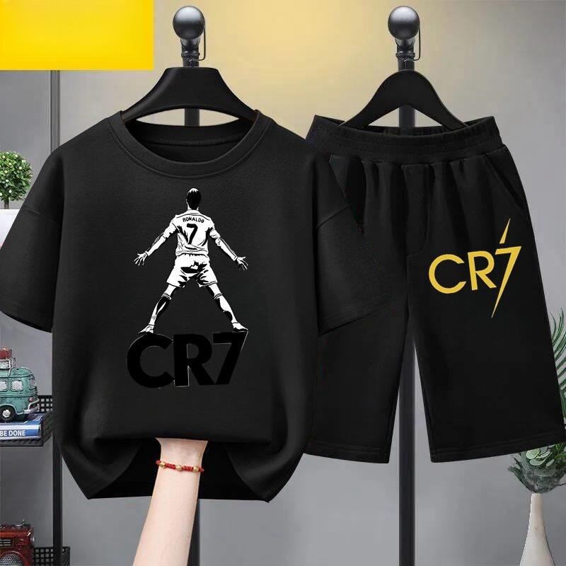 Kids Summer Children Clothing CR7 Soccer Star Print Short Sleeve Top Shorts 2pcs Set Soft Sports Tracksuit Outfit Wear