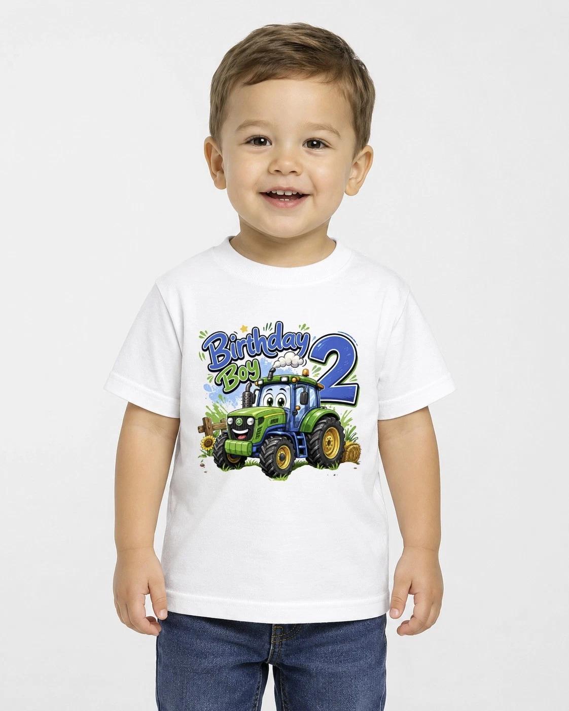 Boys 2nd Birthday  Children s T-shirt Tractor Farm  Tee Age 2 Party Gift Outfit Top Cute 100