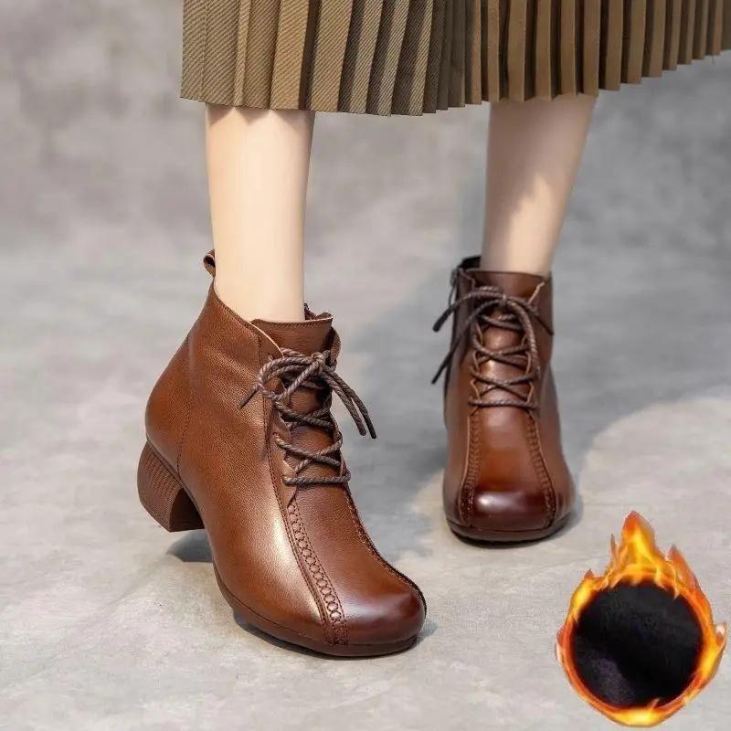 

Ретро Короткие Сапоги Женские Весна Осень Мягкая Подошва Средний Каблук На Флисовой Подкладке Женские Мамины Ботинки Резиновые До Лодыжки 35