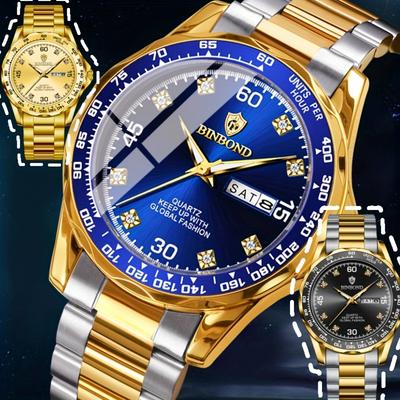 Men's Watch for Men Classic Double Calendar Display Luminous Pointer Waterproof Stainless Steel Strap Business Men's Watches