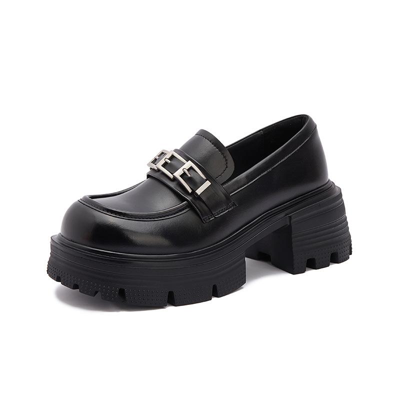 Leather platform loafers women's one-pedal 2025 spring new women's shoes thick heel single shoes versatile British small leather shoes