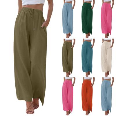Waisted Wide Leg  Pants For Women Casual Summer Drawstring Trousers Flowy Beach Pants With Pockets
