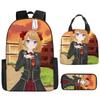 Zaino Scuola per Bambini Zaino per Laptop Zaino Giornaliero Borsa Pranzo Astuccio 3 Pezzi/Set Stampa 3D Fresco Creativo Novità Lusso Free Fire