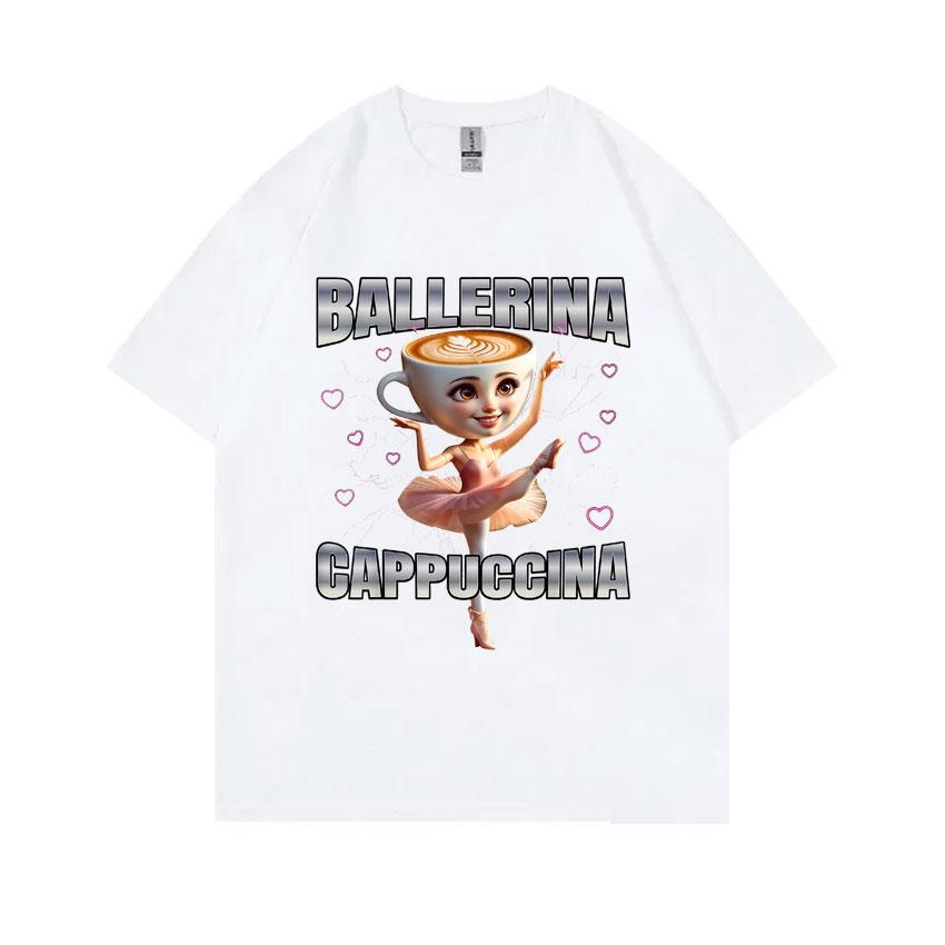

Итальянский маразм Балерина Капучино Смешная футболка Мужская Женская Повседневная Оверсайз Короткий рукав Унисекс Юмор Мода Уличная одежда XL