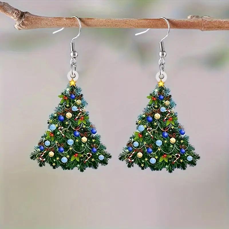 

CAOSHI Christmas Carnival Colorful Christmas Trees Acrylic Dangle Earrings for Women Retro Festive Atmosphere Versatile Earrings