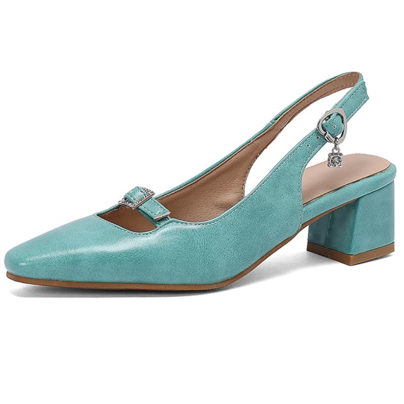 Slingback Medium Heels Pumps Shoes Woman 2026 Elegant Close Toe Black Blue Red Nude Heeled Office Wedding Shoes Ladies Sandals