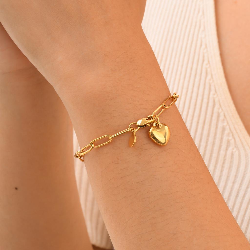 Classic Chain Stainless Steel Bracelets Trendy Cuban Rectangular Chain Heart-shaped Charm Bracelet Trendy Women's Gift Jewelry