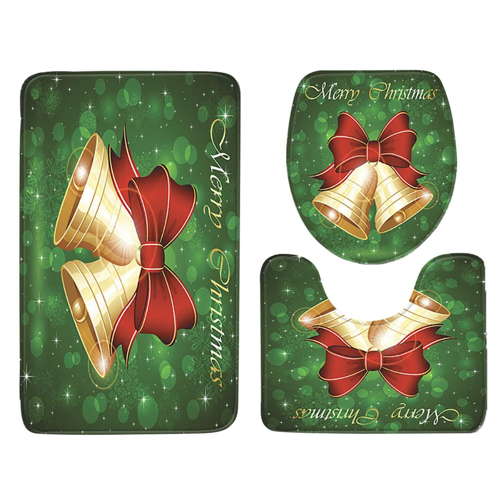 3pcs Christmas Day Non-Slip Bath Mat Bathroom Kitchen Carpet Doormats Decor