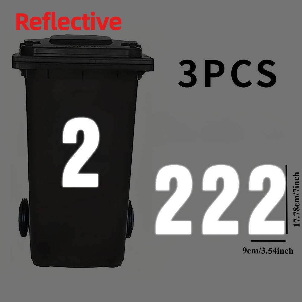 

3PCS/Sheet 0 To 9 Number Reflective Bin Stickers Waterproof for Dumpster Garage Office Parking Self-adhesive Vinyl Decals (as the picture,9x17.78cm-each)